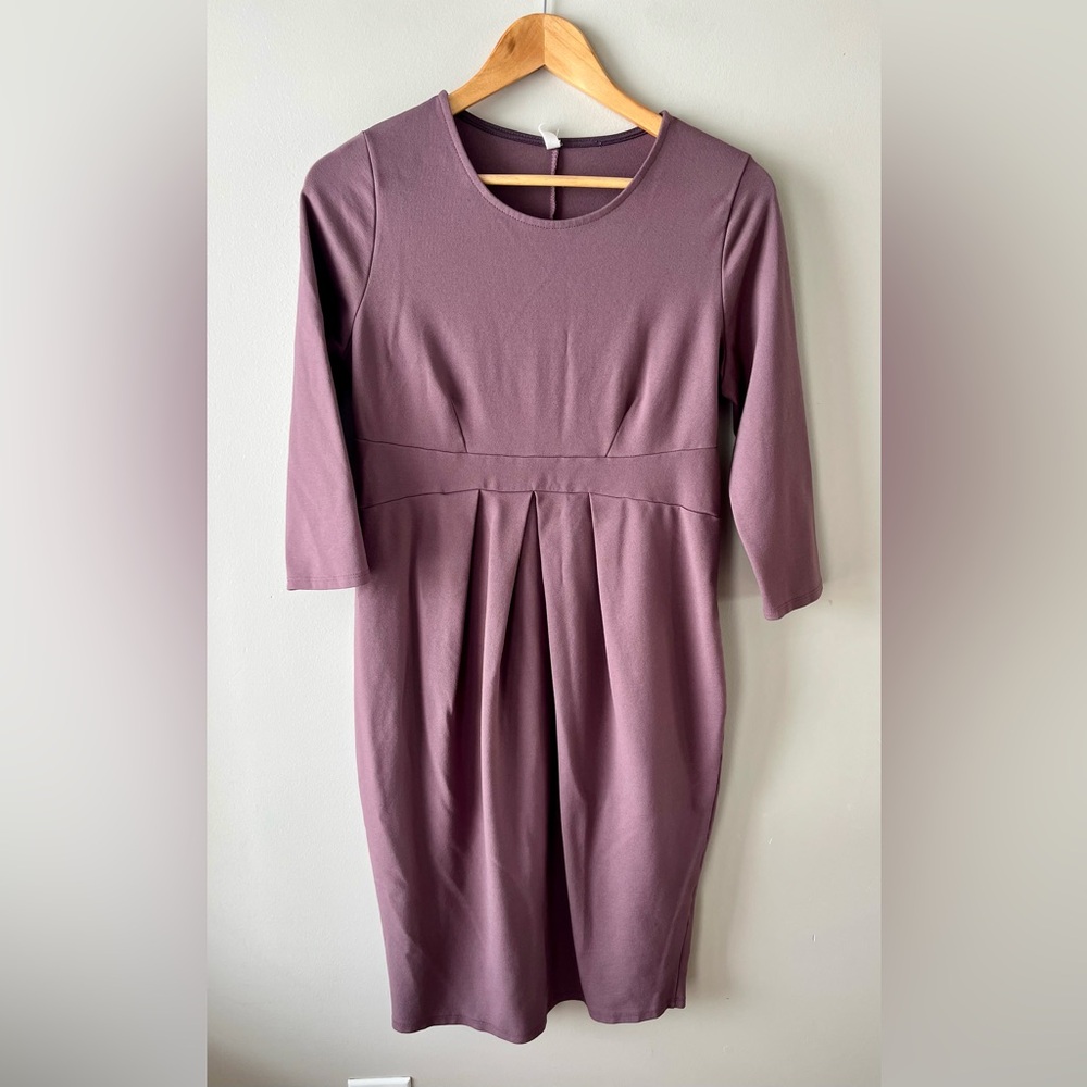 PinkBlush Mauve 3/4 Sleeves Front Pleated Maternity Dress Size XL Stretch -baby